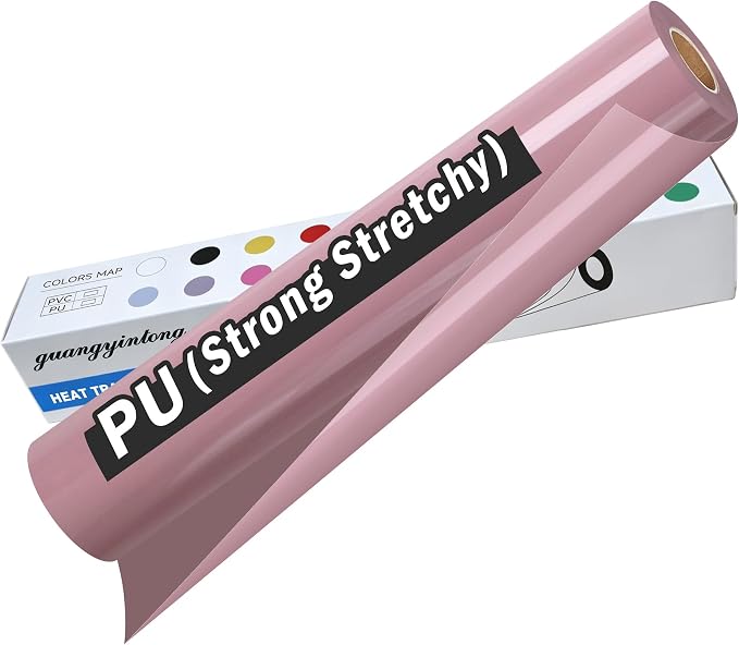 guangyintong Heat Transfer Vinyl Rolls 12" x 10ft, PU Pastel Pink HTV Vinyl
