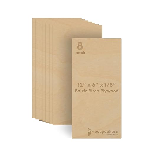 3 mm Baltic Birch Plywood 1/8 x 6 x 12 Inch, Box of 8 B/BB Grade Craft Wood
