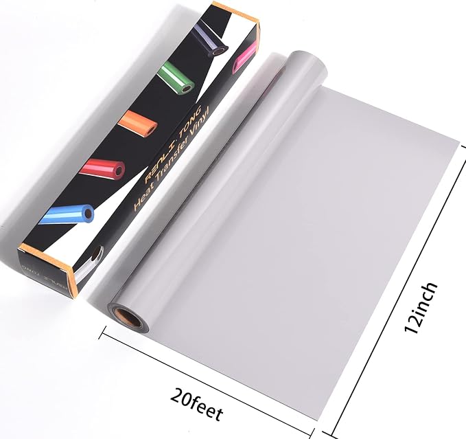 RENLITONG Grey Iron on Vinyl 12Inch by 20ft Roll Heat Transfer Vinyl