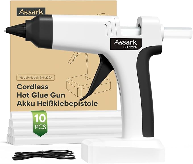 Assark Cordless Hot Glue Gun, Full Size, 6000mAh 60-Min Battery, Plug-in