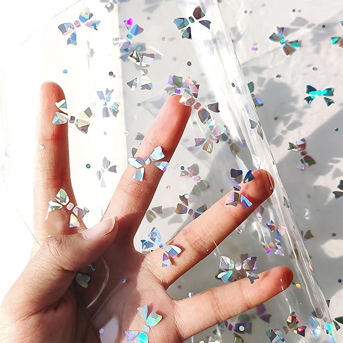 HYANG Transparent Bows PVC Super Clear Holographic Vinyl Faux Leather Sheets 1