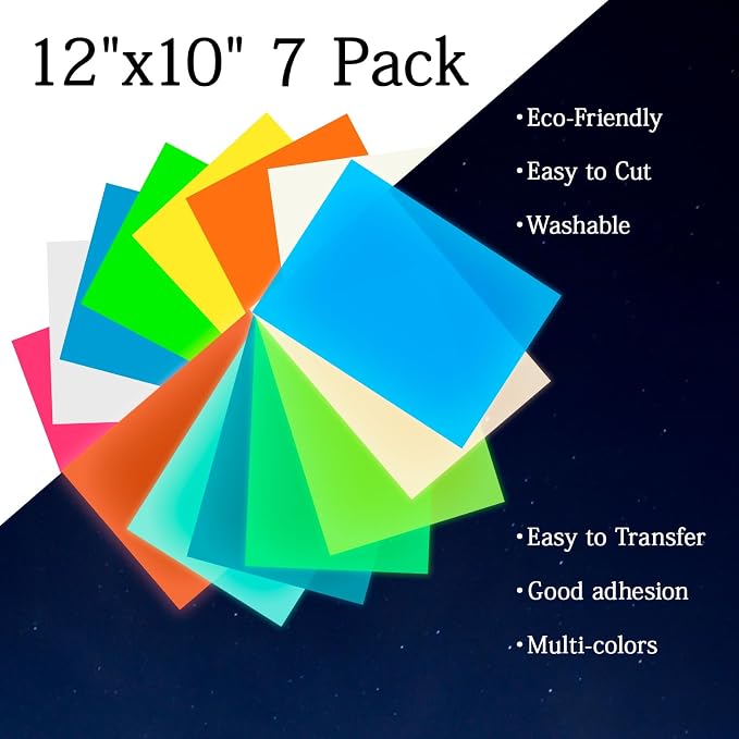 Glow in The Dark Puff Vinyl Heat Transfer Vinyl 7 Assorted Sheets