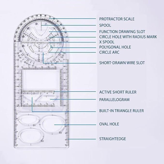 1PCS Multifunctional Geometric Ruler Geometric Drawing Template Measuring Tool