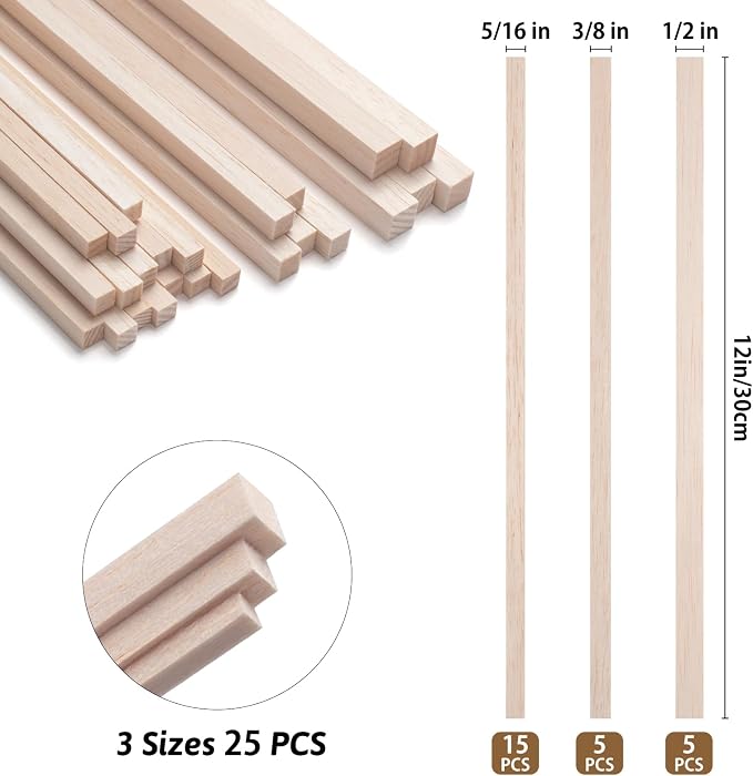Balsa Wood Sticks, Unfinished Wooden Sticks