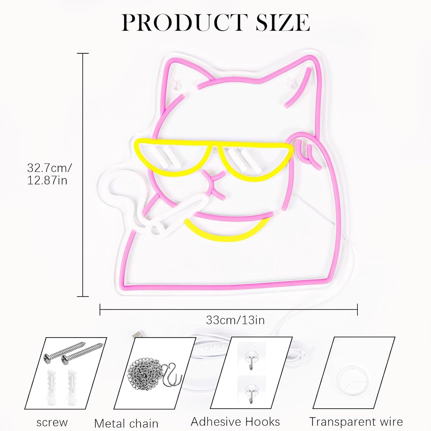 Cat Neon Sign for Wall Decor, Dimmable Smoking Cat Wall Light, Neon Cat Night Light for Man Cave, Bedroom, Gamer Room, Party, Bar Decor, Animal Lover Gifts, USB Powered LED Strip Lights