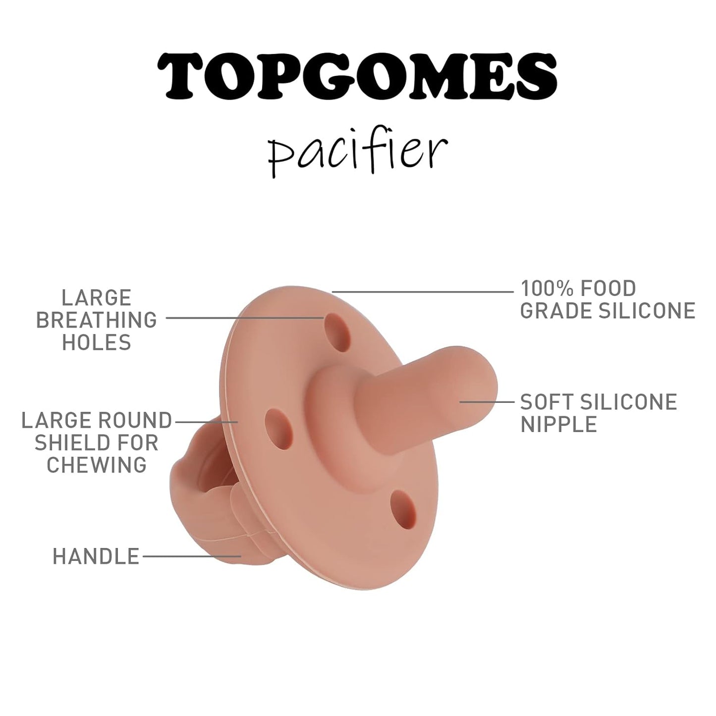Soother Pacifier,Food Grade Silicone Pacifiers with Handle & 3 Holes for Added Safety, BPA Free, 4-Pack (Sand x2 / Light Grey x2)