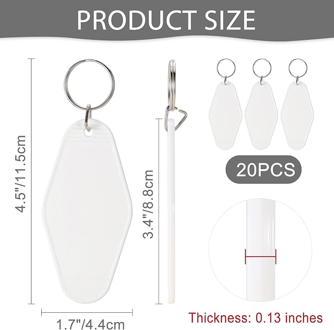 Yoption 20pcs Blank Motel Keychain Bulk