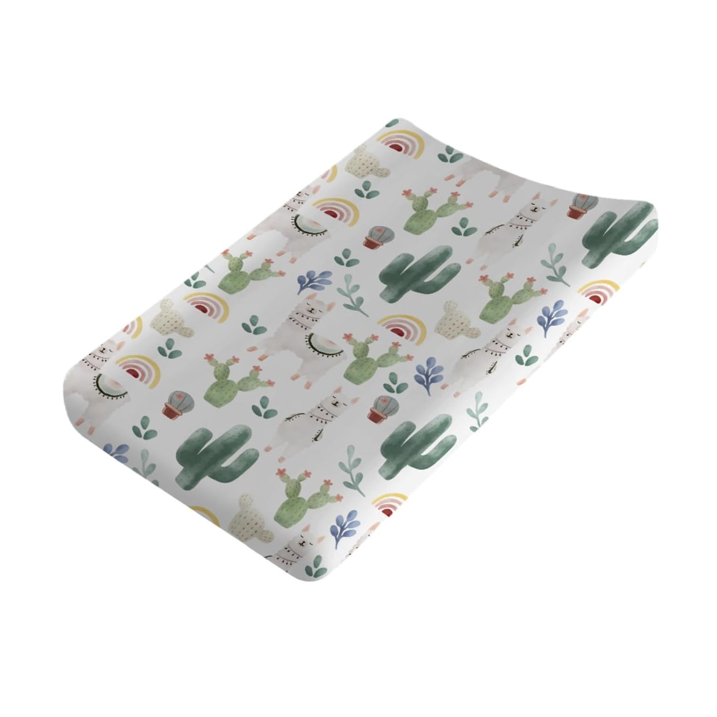 Cute Llama Changing Pad Cover Funny Llama Cactus Leaves Rainbow Unisex Diaper Change Table Covers for Boys Girls Soft Stretchy Baby Changing Mats Sheets 32''x16''