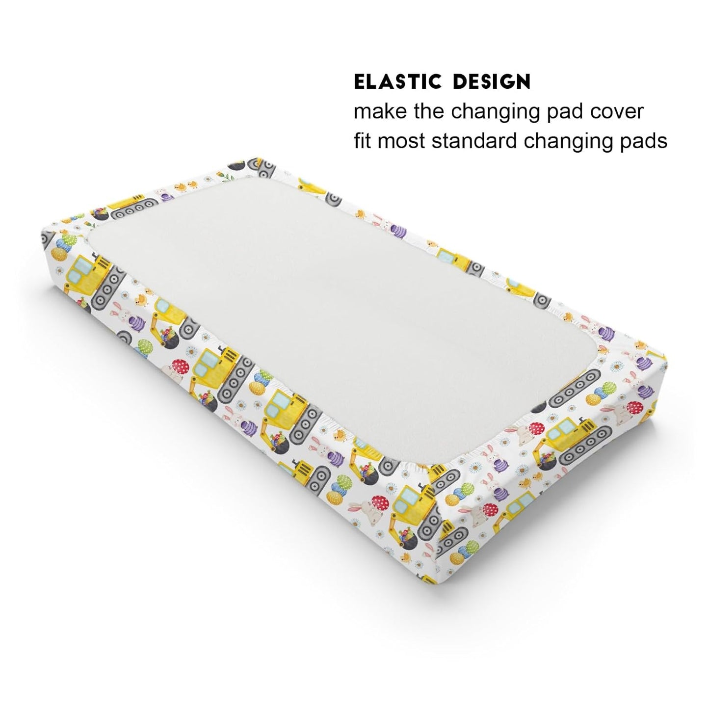Easter Construction Trucks Changing Pad Cover Colorful Bunny Eggs Chicks Spring Floral Unisex Diaper Change Table Sheets for Boy Girl Soft Breathable Stretch Fitted Changing Pad Table Mats 32''x16''