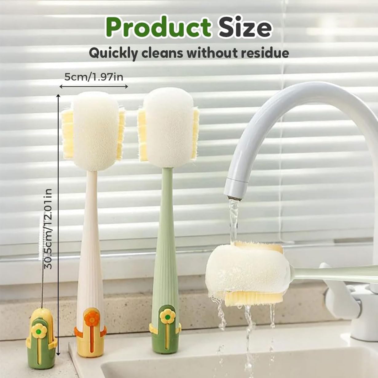 5-in-1 Bottle Cleaning Brush Set, 2026 New Multifunctional Baby Bottle Brush with Long Handle, Gap Cleaner & Scrubber for Water Bottle Lid, Straw, Travel Mugs and Home Kitchen Use (Green)