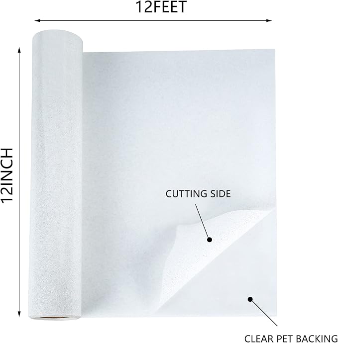 HTV Glitter White Iron on Vinyl 12Inch by 12ft Roll HTV Heat Transfer Vinyl