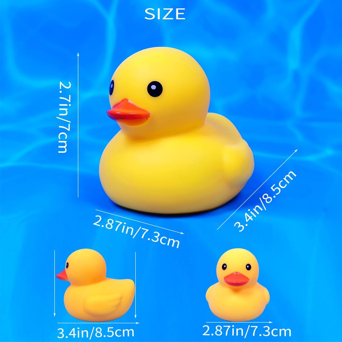 3.4 Inch 2 Pcs Kalafona Rubber Bathtub Duck/Duckie Waterproof No 'Bebe' No Hole Funny Bath Swimming Pool Toy Without Hole for Kids Birthday Party Favor Home Decor