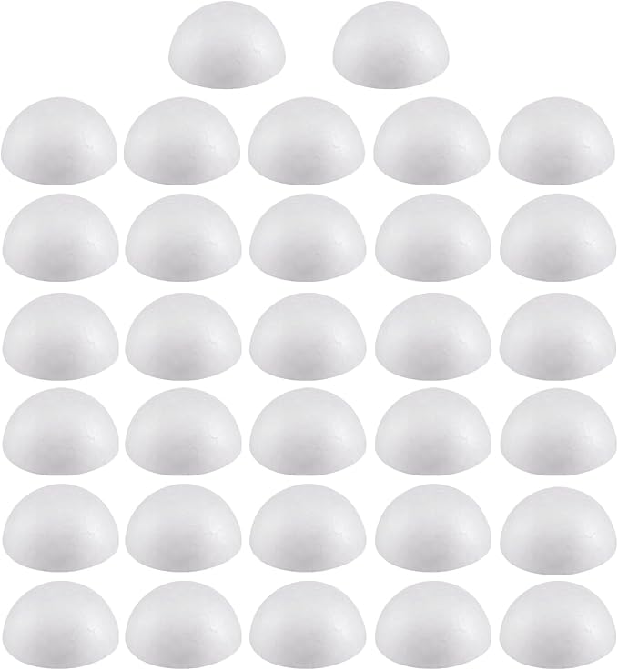 Crafjie 32PCS 2 Inchs Half Round Foam Balls White Hemispherical Polystyrene