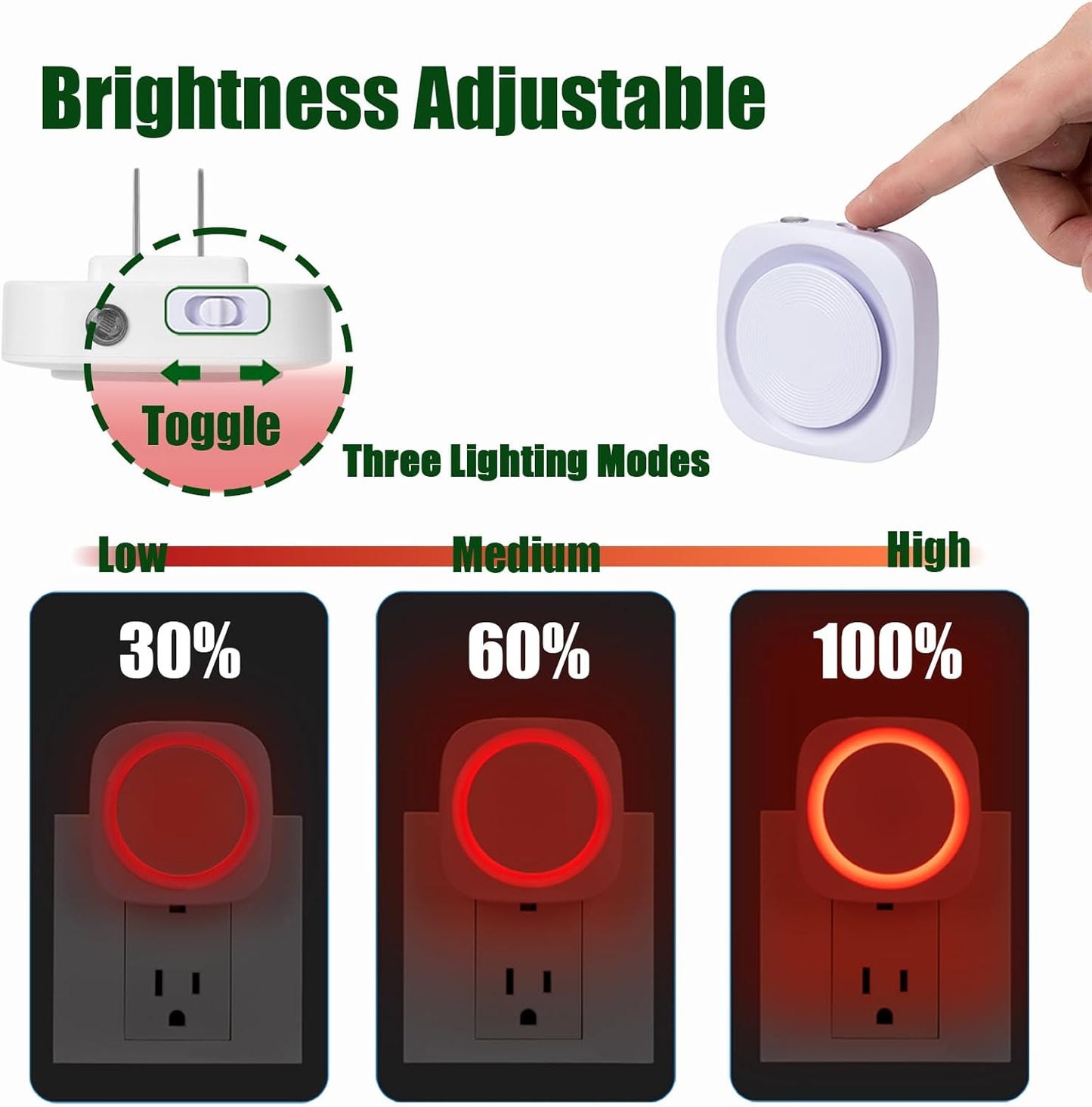 Red Night Lights Plug in to Wall,4 Packs Dimmable Night Light with Auto Dusk to Dawn Sensor,Soft Glow Night Light for Bathroom, Bedroom,Hallway, Stairs, Kitchen,Red