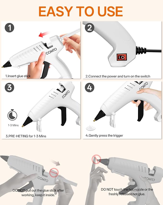 Full Size Hot Glue Gun with 10 Glue Sticks | 80W High-Power Fast Heating