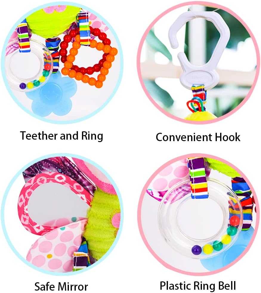 D-KINGCHY Baby Car Seat Stroller Plush Hanging Rattle Toys Newborn Crib Bed Around Toy with Teether Rattle Sound for 0-3 Years Old (Butterfly)