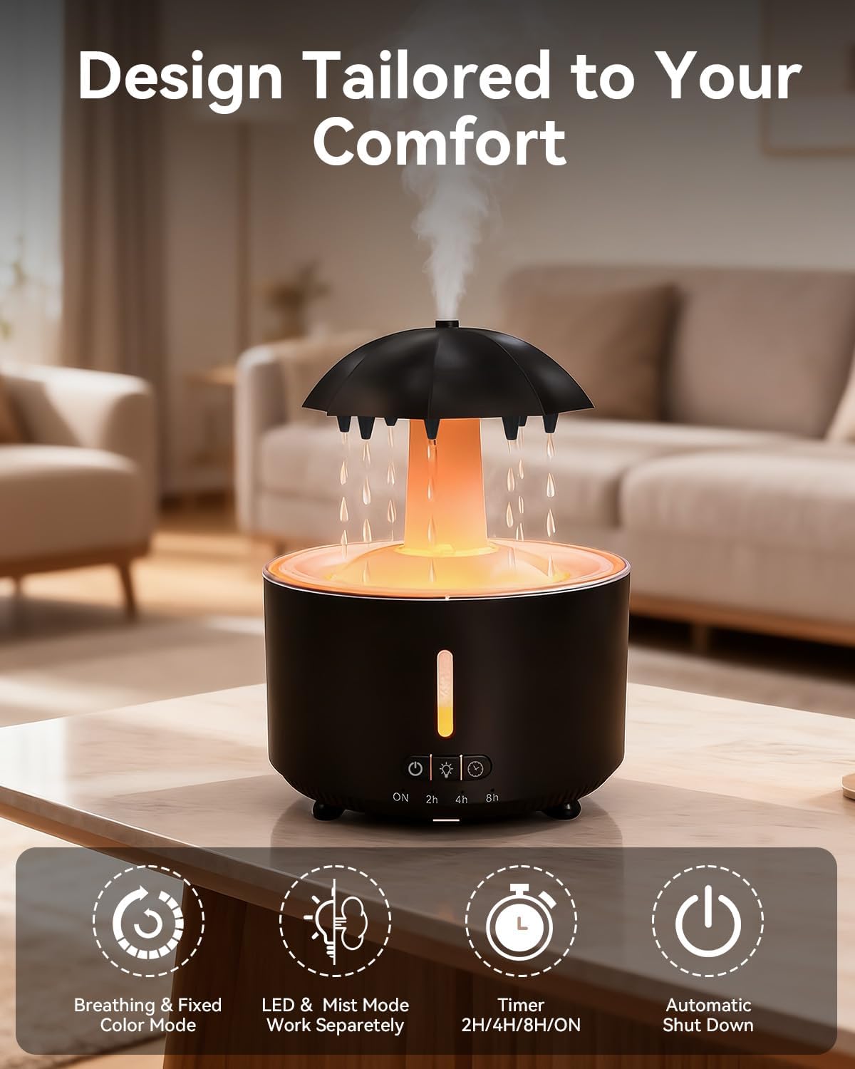 Missfly Aromatherapy Diffuser,Clouds and Cool Mist Humidifier,360° Rotatable,Super Quiet, Easy to Fill & Clean, Auto Shut-Off,300ml Humidifiers for Bedroom Home and Office (Black)