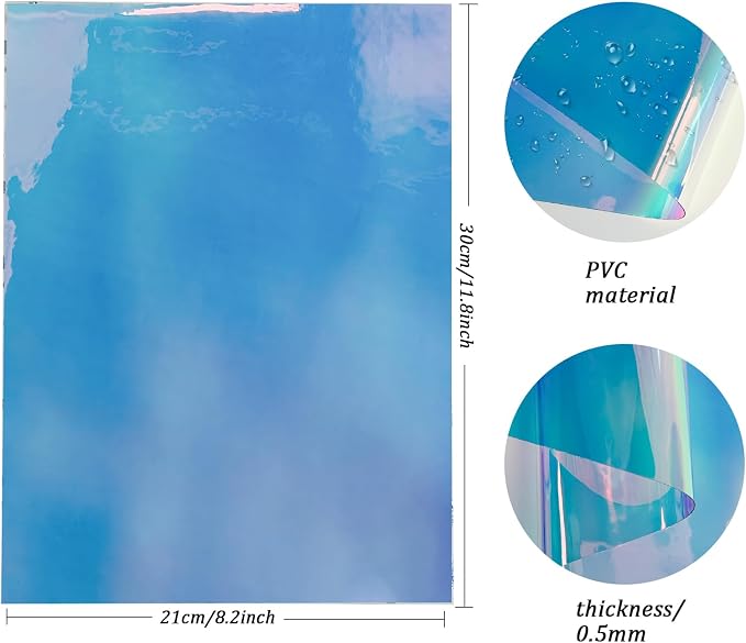 Transparent Waterproof PVC Vinyl 10 Pcs 8.3 x 11.8 inches Iridescent Shine