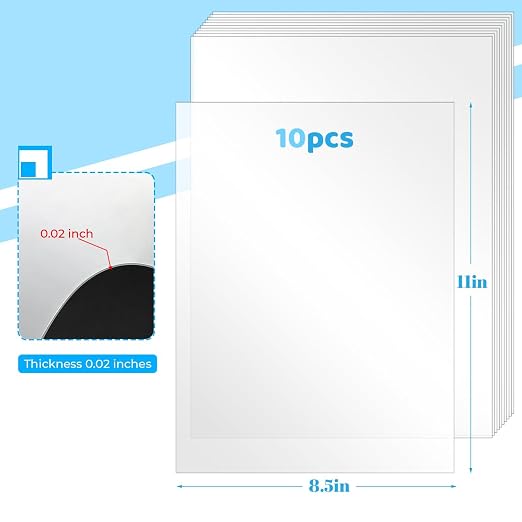 TKOnline 10 PCS Plexiglass Sheets, 8.5" x 11" x 0.02 Clear PET Sheet Panels