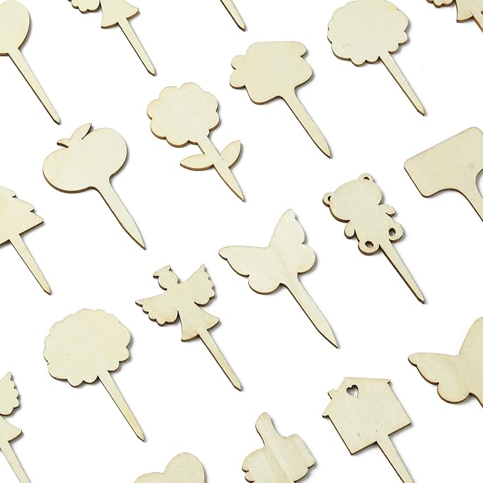 60 pcs 12 Styles Forest Theme Unfinished Wood Cutout Charms Butterfly Heart