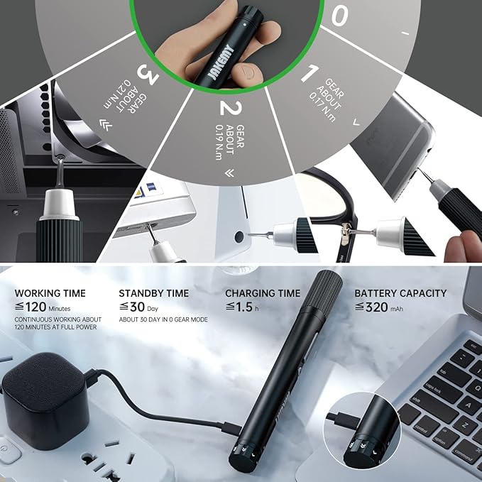 JAKEMY Electric Mini Laptop Screwdriver Repair Tool Kit Cordless Torque Power Gear Adjustable with Light Manual&Automatic Screwdriver Rechargeable for Phone,Consoles,Toys,Ect