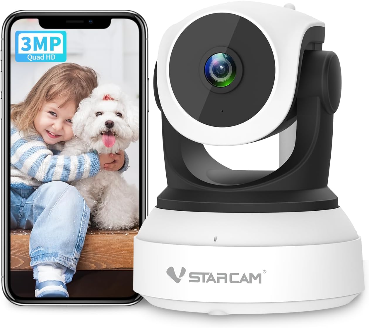 VSTARCAM Indoor Camera with Battery Powered, 2K with 360° Rotation, Human/Motion Detection with Auto Tracking, 2-Way Audio & DIY Voice, 2.4GHz WiFi Wireless, Cloud & SD Card Storage(up to 256GB)