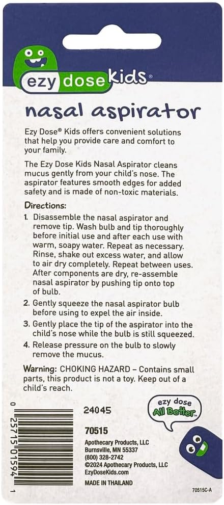 Ezy Dose Kids Nasal Aspirator with Soft Tip, Sinus Relief and Mucus Sucker for Baby and Toddler, Nose-Pals, Convenient and Easy to Use, Gentle Removal, BPA Free