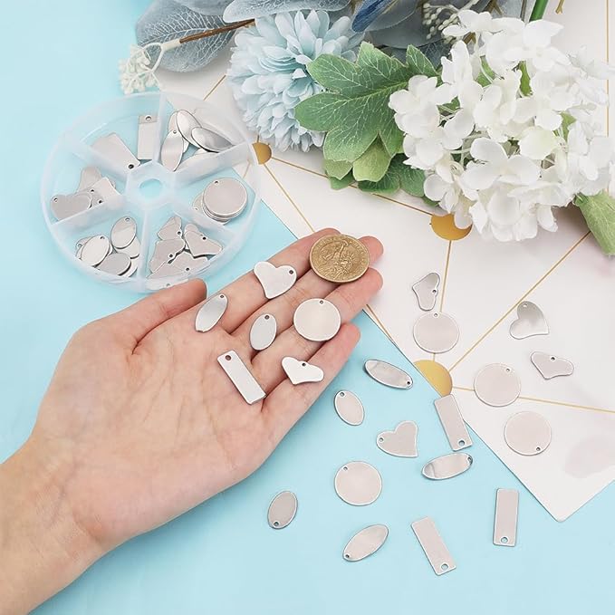 PH PandaHall 304 Stainless Steel Stamping Charms 60pcs 6 Style Blank Tags |