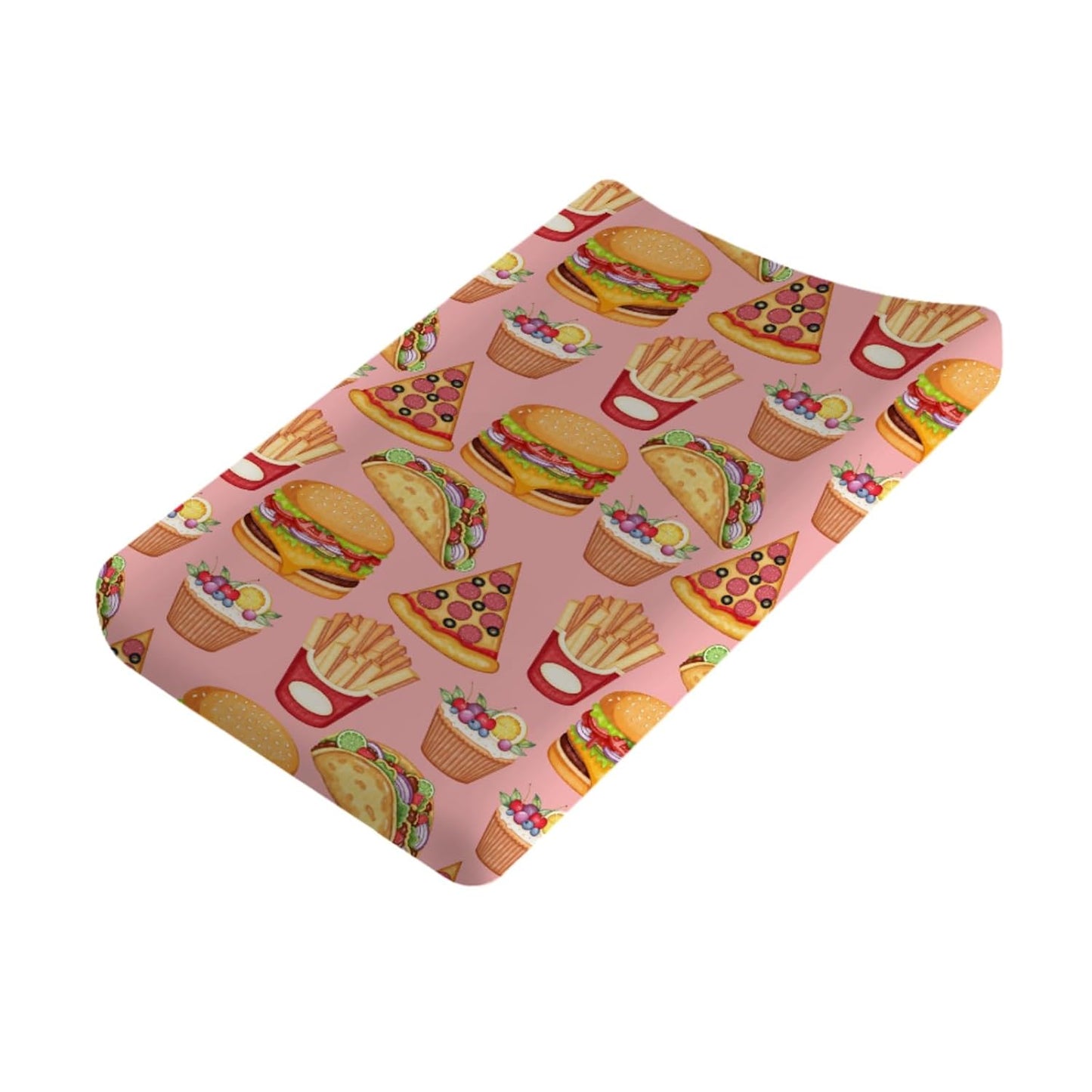 Funny Burger French Fries Cupcake Pizza Diaper Changing Pad Cover Sheets for Boys & Girls 32''x16'' Unisex Fitted Diaper Changing Table Cover Mats Comfort Soft Breathable Cradle & Bassinet Sheets