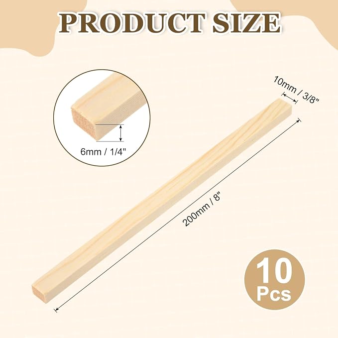 MECCANIXITY 10Pcs Wood Strips Slats, 1/4" x 3/8" x 8" Thin Wood Sticks Flat