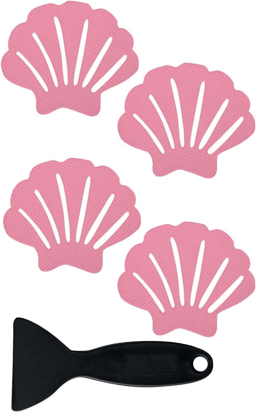 Non-Slip Bathtub Stickers, 24 PCS Shell Safety Bathroom Tubs Showers Treads Adhesive Decals Scraper (Pink)