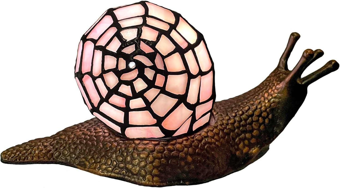 Bieye L10962 Land Snail Tiffany Style Stained Glass Accent Table Lamp for Home Decoration (Pink, 10" D x 5" W x 5" H)