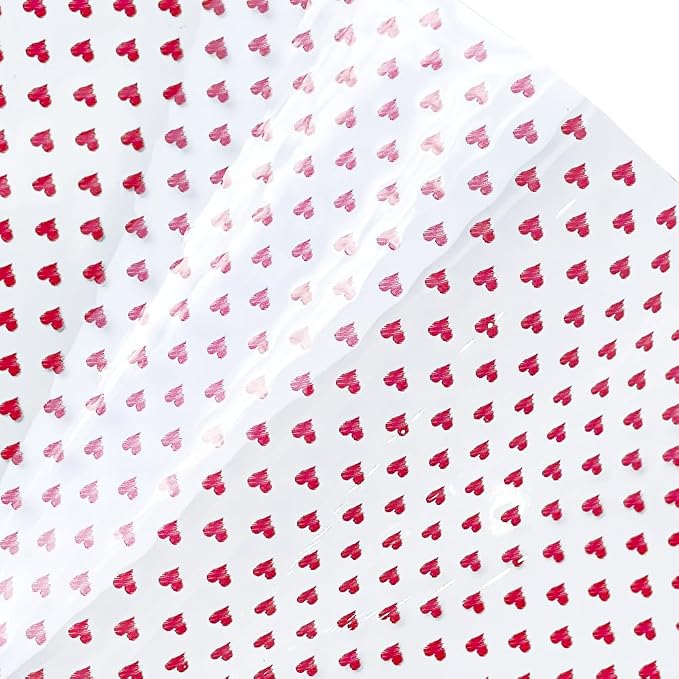 ONEART | Red Heart Printed TPU Jelly Faux Leather 12 x 53 inches Transparent