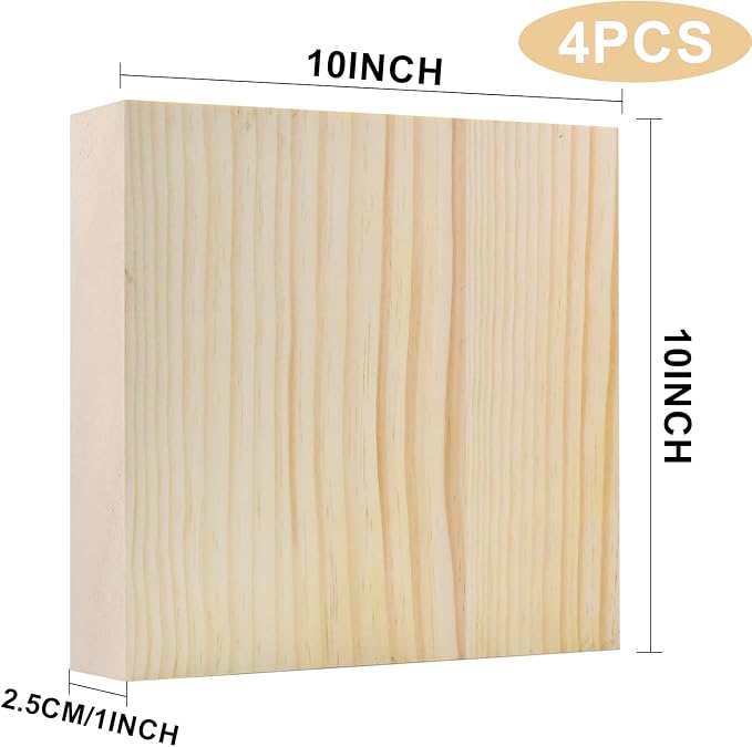 4 PCS Solid Wood Blocks, Laser Engraving, DIY Signs, Home Decor and Craft