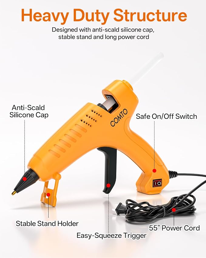 Full Size Hot Glue Gun with 10 Glue Sticks | 80W High-Power Fast Heating
