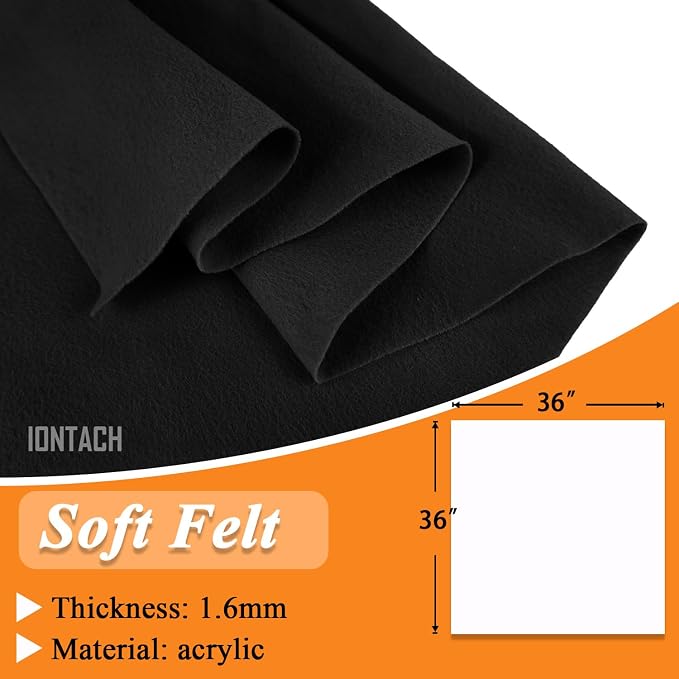IONTACH 36" X 36" Black Soft Felt Fabric 1.6mm Thick | Felt Sheets