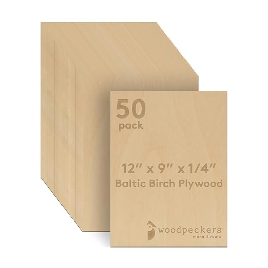 Baltic Birch Plywood, 6 mm 1/4 x 12 x 9 Inch Craft Wood, Box of 50 B/BB Grade
