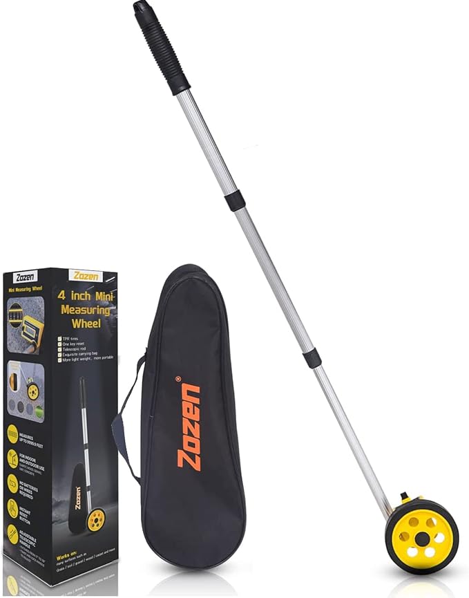 Zozen 4-Inch Measuring Wheel in Feet and Inches, One-Key to Reset | Telescopic