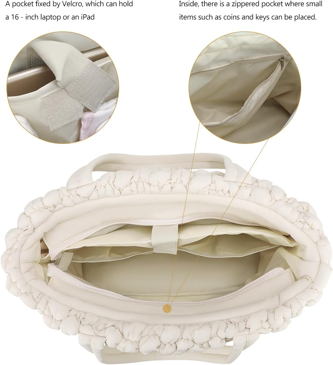 Lmbabter Puffer Quilted Tote Large Diaper Hobo Mommy Bag Hold 16“Laptop Stylish Cloud Handbag Carryall Daypack Travel Work