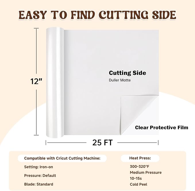 guangyintong Heat Transfer Vinyl White HTV Rolls, Matte Surface HTV Vinyl