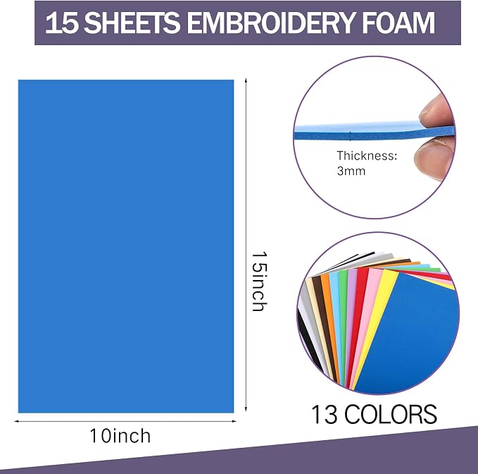 Innconee 15 Pcs Embroidery Foam 3mm Thick 10 x 15 Inch 3D Puffy EVA Foam Sheets