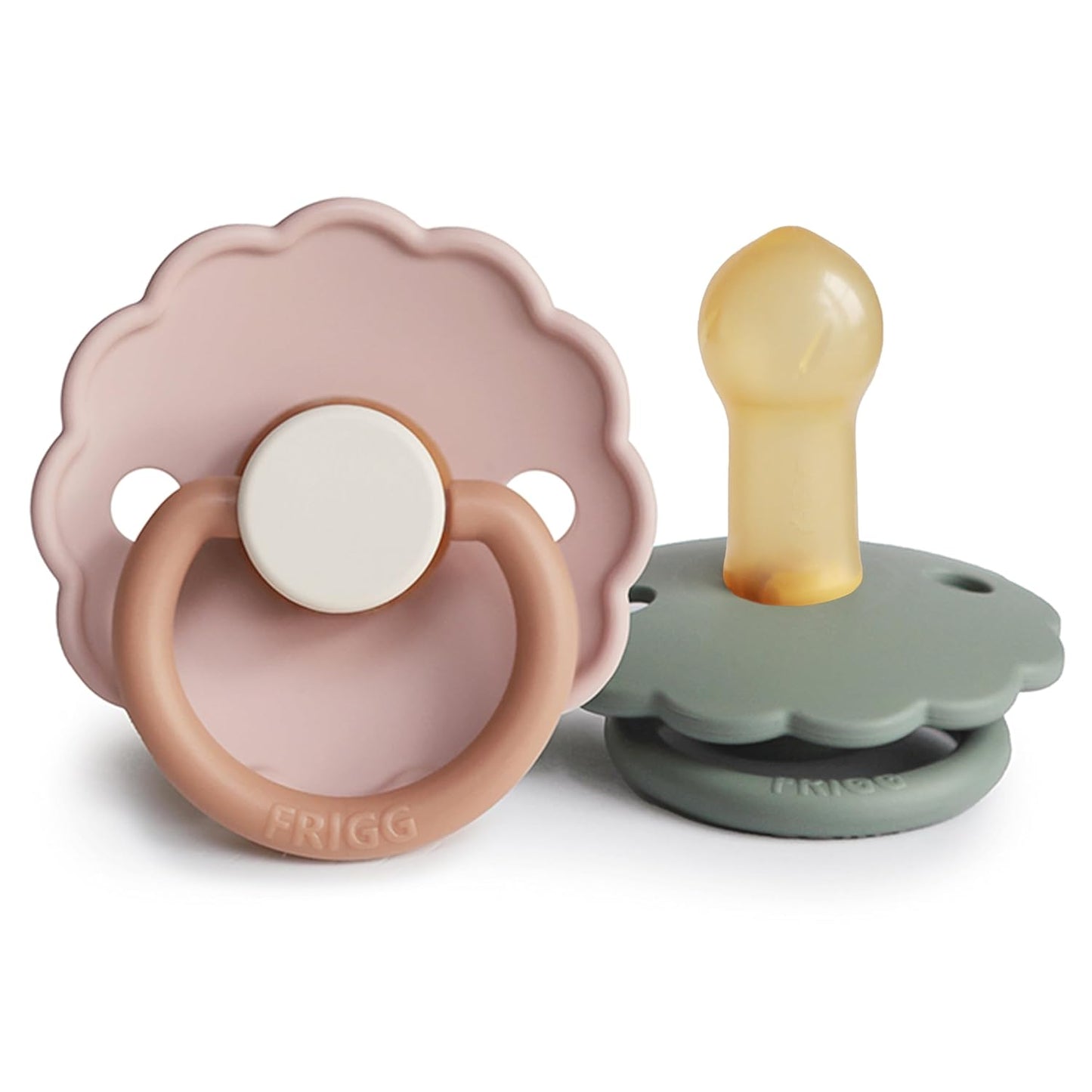FRIGG Daisy Natural Rubber Baby Pacifier | Made in Denmark | BPA-Free (Biscuit/Lily Pad, 6-18 Months) 2-Pack