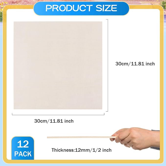 AWIZOM 4 Pack Basswood Sheets for Crafts 12x12x1/2 Inch-12mm Thick Unfinished