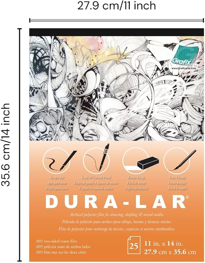 Grafix Dura-Lar 0.005" Film, Translucent 11"x14", Economical Alternative to