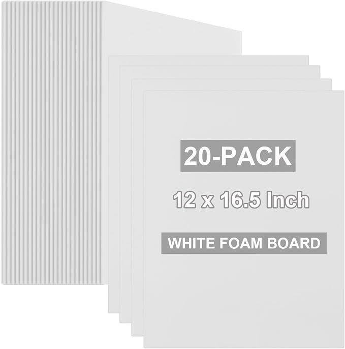 20 Pack White Foam Boards 12x16.5 inch, 3/16" Thick Foam Core Board
