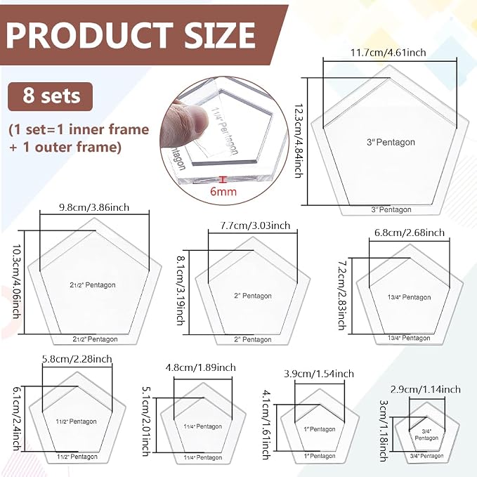 BENECREAT 16 pcs Pentagon Quilting Template, Acrylic Quilting Templates Rulers
