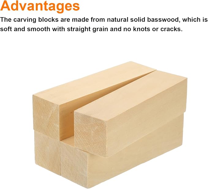 MECCANIXITY 4Pcs Basswood Carving Block, 1.6"x1.6"x6" Square Wooden Dowels