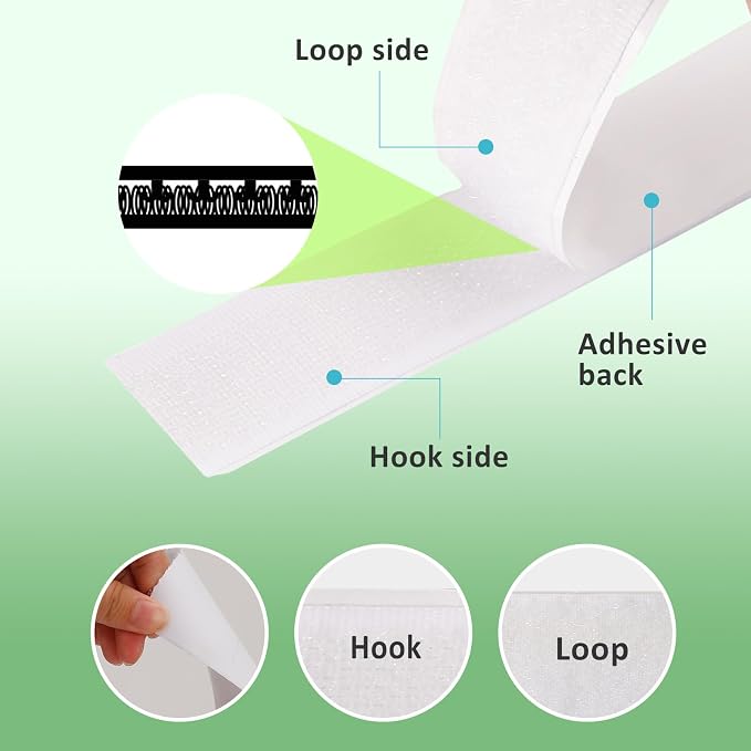 1''×41Ft White Heavy Duty Hook And Loop Tape Adhesive, No Punching Picture Wall