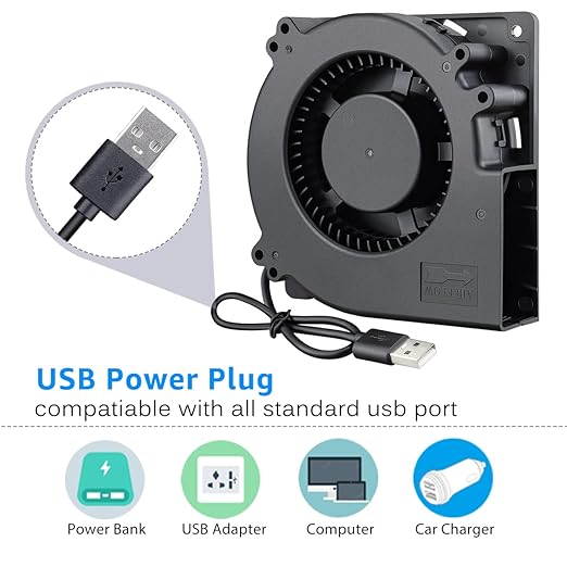 GDSTIME 120mm x 32mm USB Blower Fan with Speed Control, 5V Brushless DC Centrifugal Fans for Receiver DVR Xbox Modem AV Cabinet Cooling