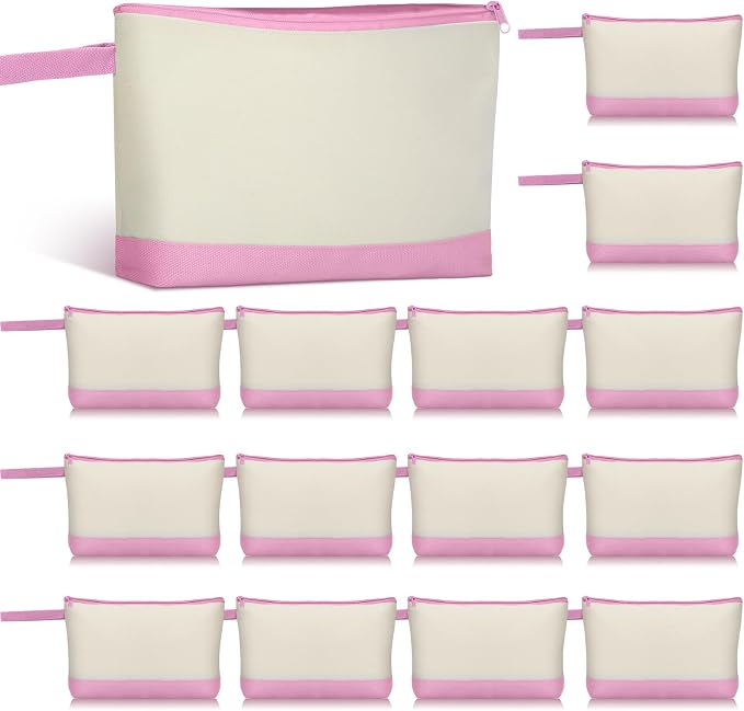 Silkfly 15 Pcs Cotton Canvas Makeup Bags Cosmetic Zipper Bags 10.2 x 5.5 x 2''